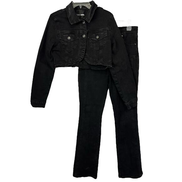 Fashion Nova Black Denim Jacket and Pants Set - Picture 1 of 10